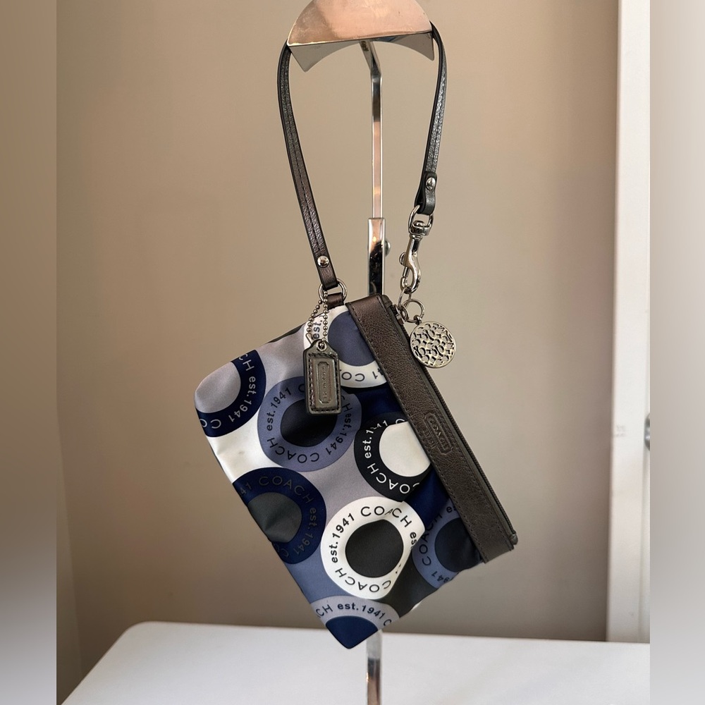 Coach wristlet mini bag blue gray cards bag